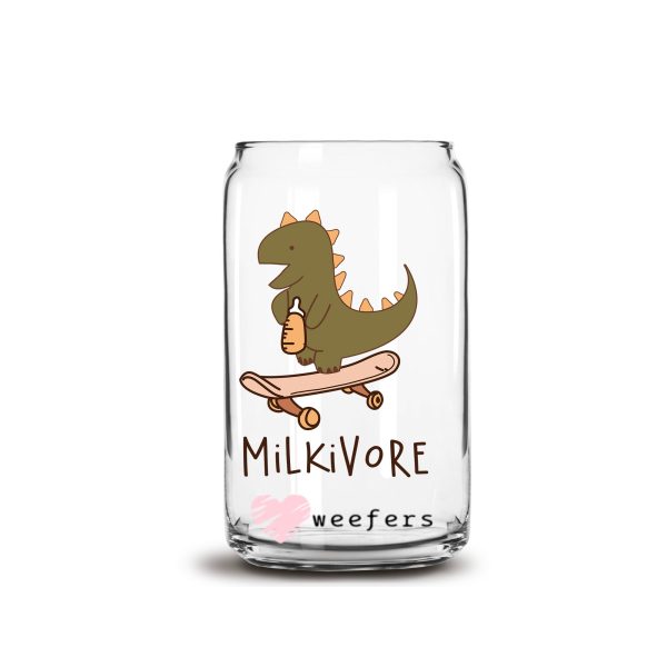 Milkivore Dinosaur 16oz Libbey Glass Can UV DTF or Sublimation Cup Wrap - Decal Transfer For Discount - Image 2