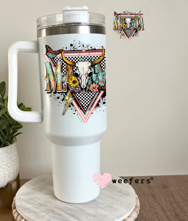 Mama Pink Teal Western Cow Skull UV DTF Decal Discount - Image 3