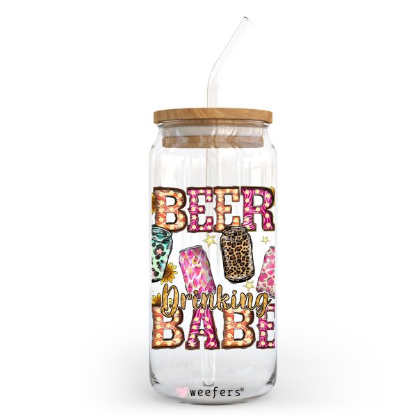 Western Beer Drinking Babe 20oz Libbey Glass Can, 34oz Hip Sip, 40oz Tumbler UV DTF or Sublimation Decal Transfer For Sale - Image 2