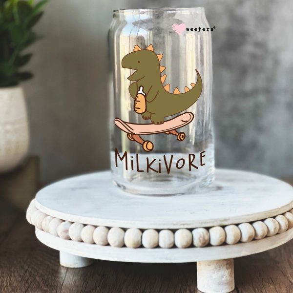 Milkivore Dinosaur 16oz Libbey Glass Can UV DTF or Sublimation Cup Wrap - Decal Transfer For Discount