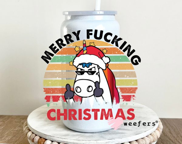Funny Merry F ing Christmas Unicorn UV DTF Decal For Cheap - Image 2