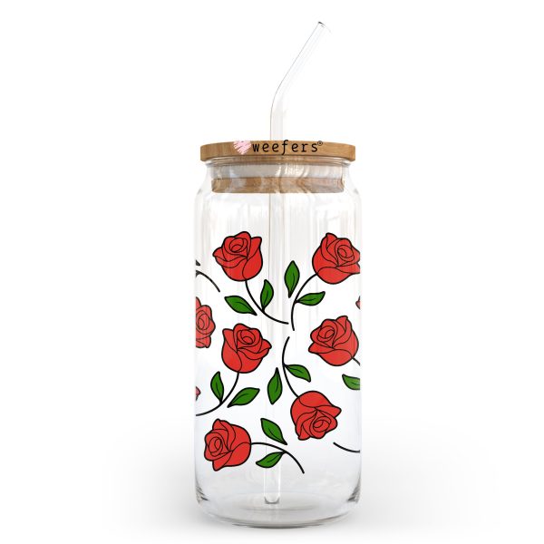 Red Roses 20oz Libbey Glass Can UV DTF or Sublimation Wrap - Decal Online now - Image 2