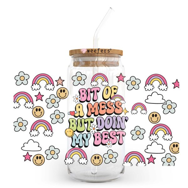 A bit of a Mess But Doin my best 20oz Libbey Glass Can, 34oz Hip Sip, 40oz Tumbler UV DTF or Sublimation Decal Transfer For Discount