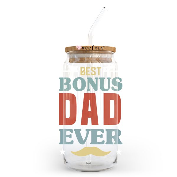 Best Bonus Dad Ever 20oz Libbey Glass Can, 34oz Hip Sip, 40oz Tumbler UV DTF or Sublimation Decal Transfer Online Hot Sale