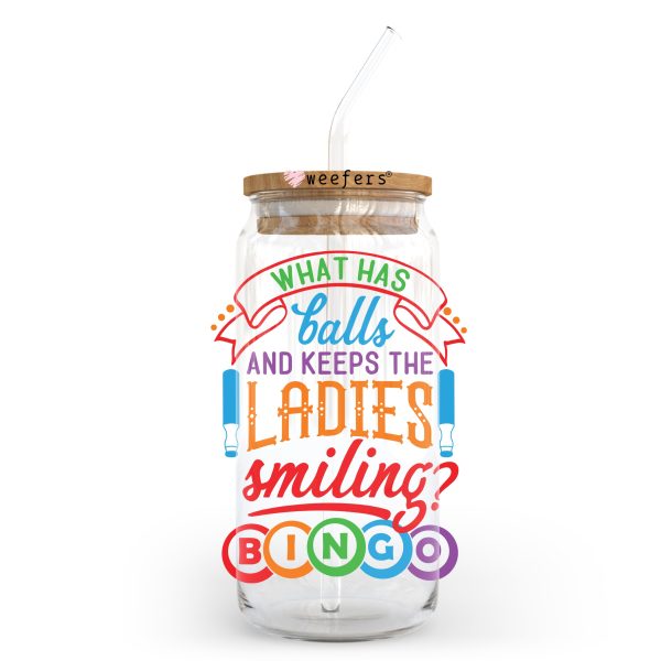 What has balls and keeps the ladies smiling?  Bingo 20oz Libbey Glass Can, 34oz Hip Sip, 40oz Tumbler UV DTF or Sublimation Decal Transfer Online