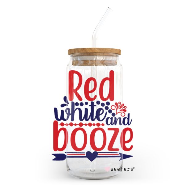 Red White and Booze 20oz Libbey Glass Can, 34oz Hip Sip, 40oz Tumbler UV DTF or Sublimation Decal Transfer For Discount