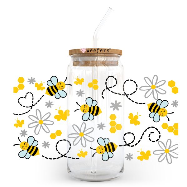 Bees, hearts and flowers oh my 20oz Libbey Glass Can, 34oz Hip Sip, 40oz Tumbler UV DTF or Sublimation Decal Transfer Cheap