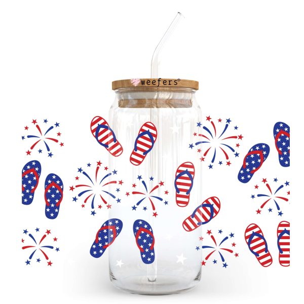 4th of July Flip Flops and Sparklers 20oz Libbey Glass Can UV DTF or Sublimation Wrap - Decal on Sale
