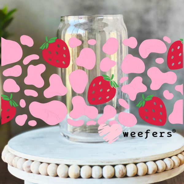 Pink Cow Print and Strawberries UV DTF Cup Wrap Cheap