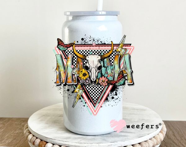 Mama Pink Teal Western Cow Skull UV DTF Decal Discount - Image 2