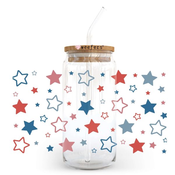 4th of July Red White and Blue Stars 20oz Libbey Glass Can UV DTF or Sublimation Wrap - Decal Supply