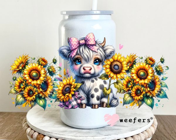 Sunflower Baby Pink Black Highlander Cow Western UV DTF Cup Wrap Online Sale - Image 2