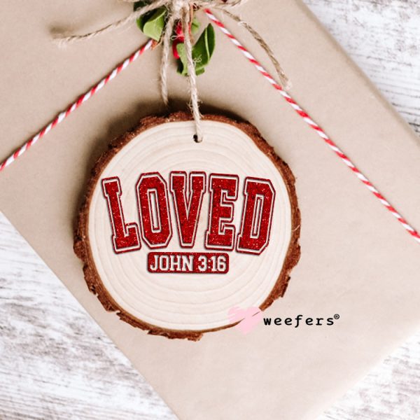 Loved John 3:16 Red UV DTF Decal For Sale - Image 4