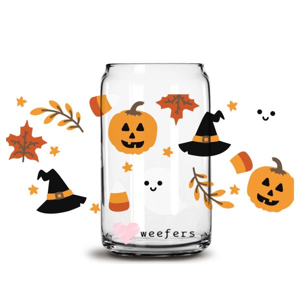 Pumpkins Ghosts and Witches Oh My  Halloween 16oz Libbey Glass Can UV DTF or Sublimation Wrap - Decal Online