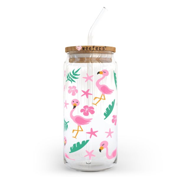 Tropical Flamingos 20oz Libbey Glass Can, 34oz Hip Sip, 40oz Tumbler UV DTF or Sublimation Decal Transfer Online now - Image 2