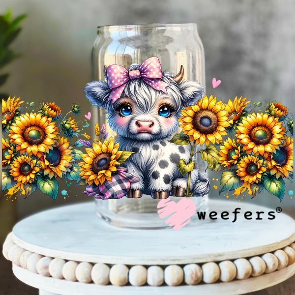 Sunflower Baby Pink Black Highlander Cow Western UV DTF Cup Wrap Online Sale