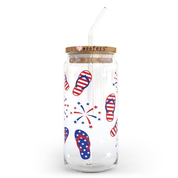 4th of July Flip Flops and Sparklers 20oz Libbey Glass Can UV DTF or Sublimation Wrap - Decal on Sale - Image 2