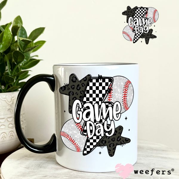 Game Day Baseball Black Checkered Lightening Bolts UV DTF Decal Cheap - Image 4
