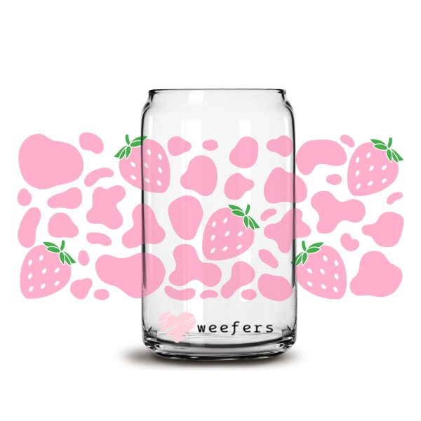 Pink Strawberry Cow Print Libbey Glass Can Wrap UV DTF Sublimation Transfers Discount - Image 2