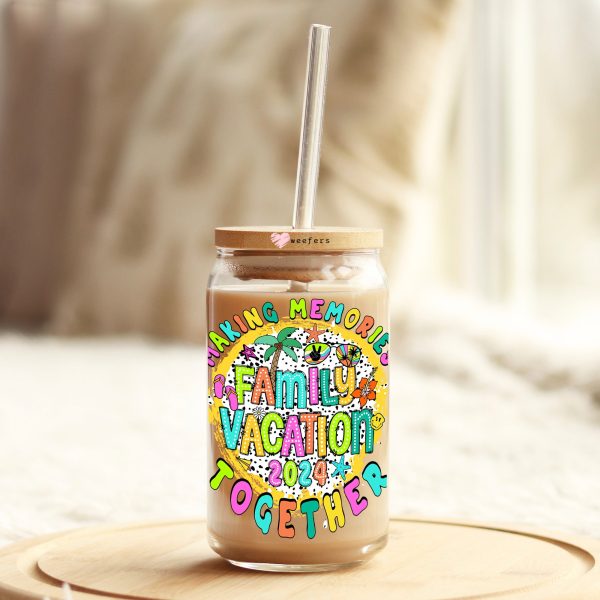 Making Memories Family Vacation 2024 Together 16oz Libbey Glass Can UV DTF or Sublimation Wrap Decal Transfer Cheap - Image 2