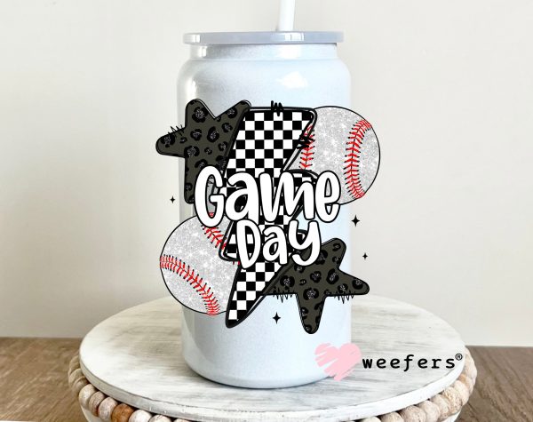 Game Day Baseball Black Checkered Lightening Bolts UV DTF Decal Cheap - Image 2