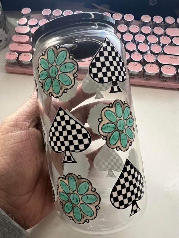 Turquoise Dreams and Checkered Spades UV DTF Cup Wrap - WEEFERS EXCLUSIVE WRAP on Sale - Image 2