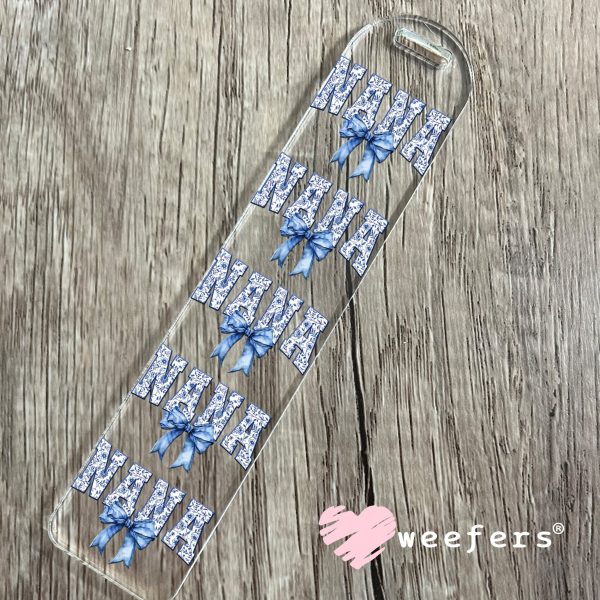 Nana Blue Toile Bow UV DTF Decal Online now - Image 3