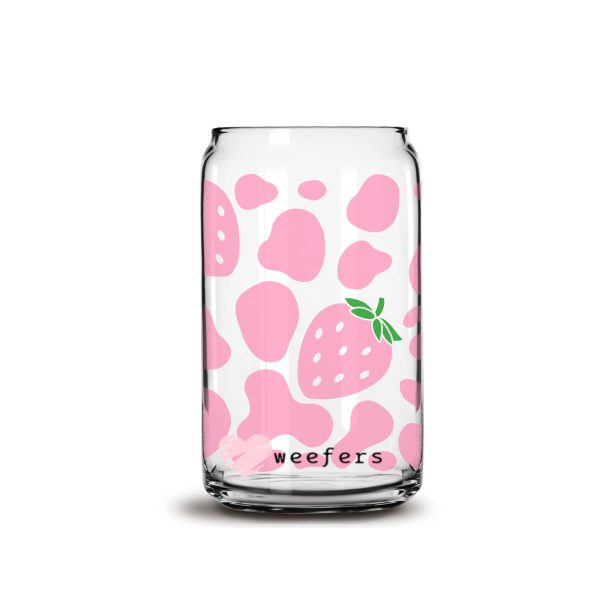Pink Strawberry Cow Print Libbey Glass Can Wrap UV DTF Sublimation Transfers Discount - Image 3