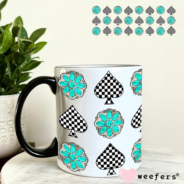 Turquoise Dreams and Checkered Spades UV DTF Cup Wrap - WEEFERS EXCLUSIVE WRAP on Sale - Image 5