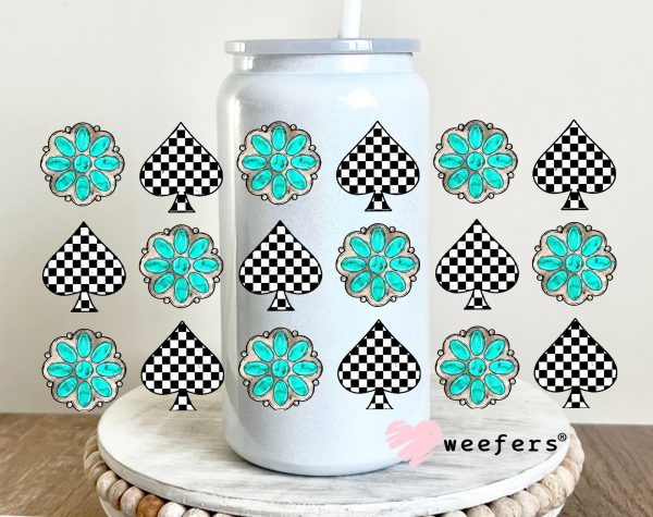 Turquoise Dreams and Checkered Spades UV DTF Cup Wrap - WEEFERS EXCLUSIVE WRAP on Sale - Image 3