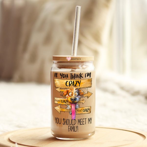 If you Think I m Crazy You Should Meet My Family 16oz Libbey Glass Can UV DTF or Sublimation Decal Transfer For Sale - Image 2