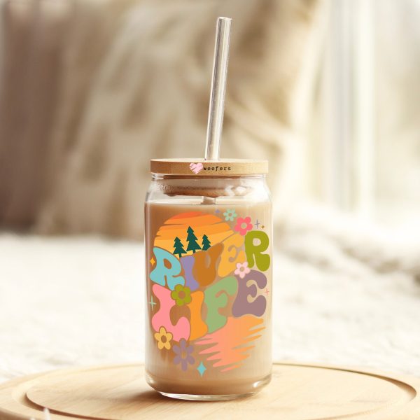 River Life 16oz Libbey Glass Can UV DTF or Sublimation Cup Wrap - Decal Cheap - Image 3